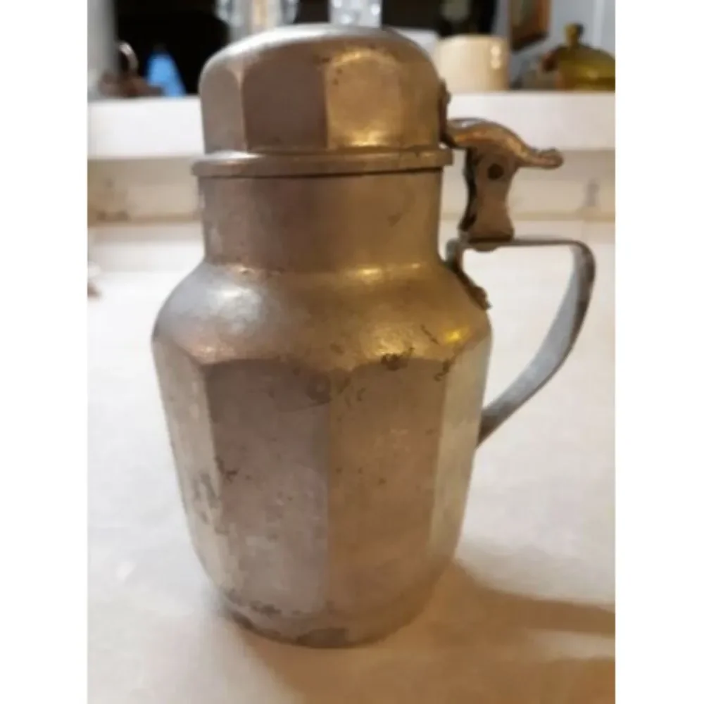Vintage Karo Syrup Aluminum Pitcher Karo Embossed Flip Lid about 6